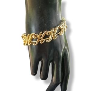 TACOA VINTAGE GOLDTONE SCRIPT "K"  MONOGRAM SLIDER CHARM BRACELET